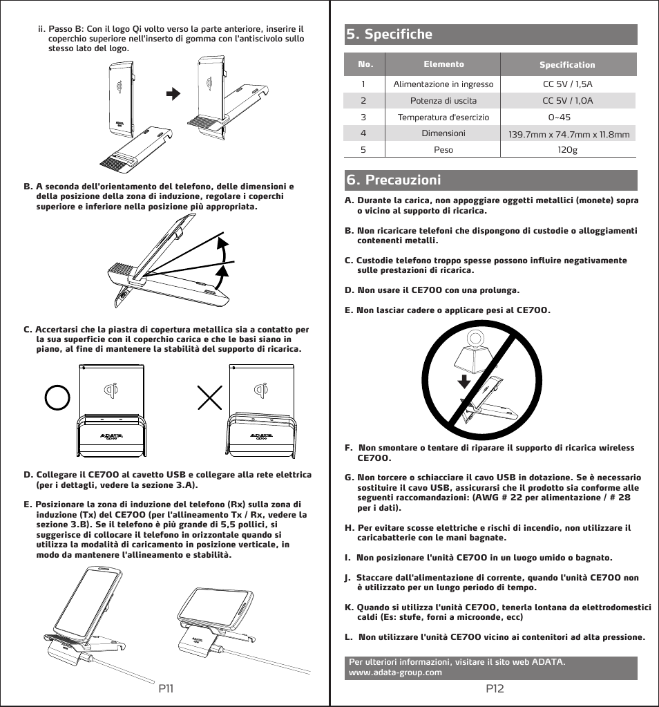 Specifiche 6. precauzioni | ADATA CE700 User Manual | Page 8 / 27