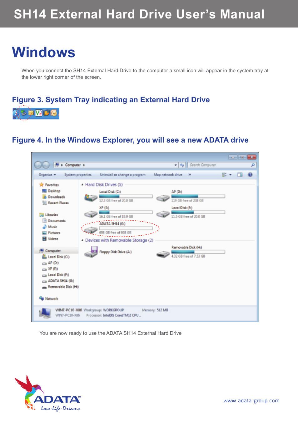 Windows, Sh14 external hard drive user’s manual | ADATA SH14 User Manual | Page 10 / 18