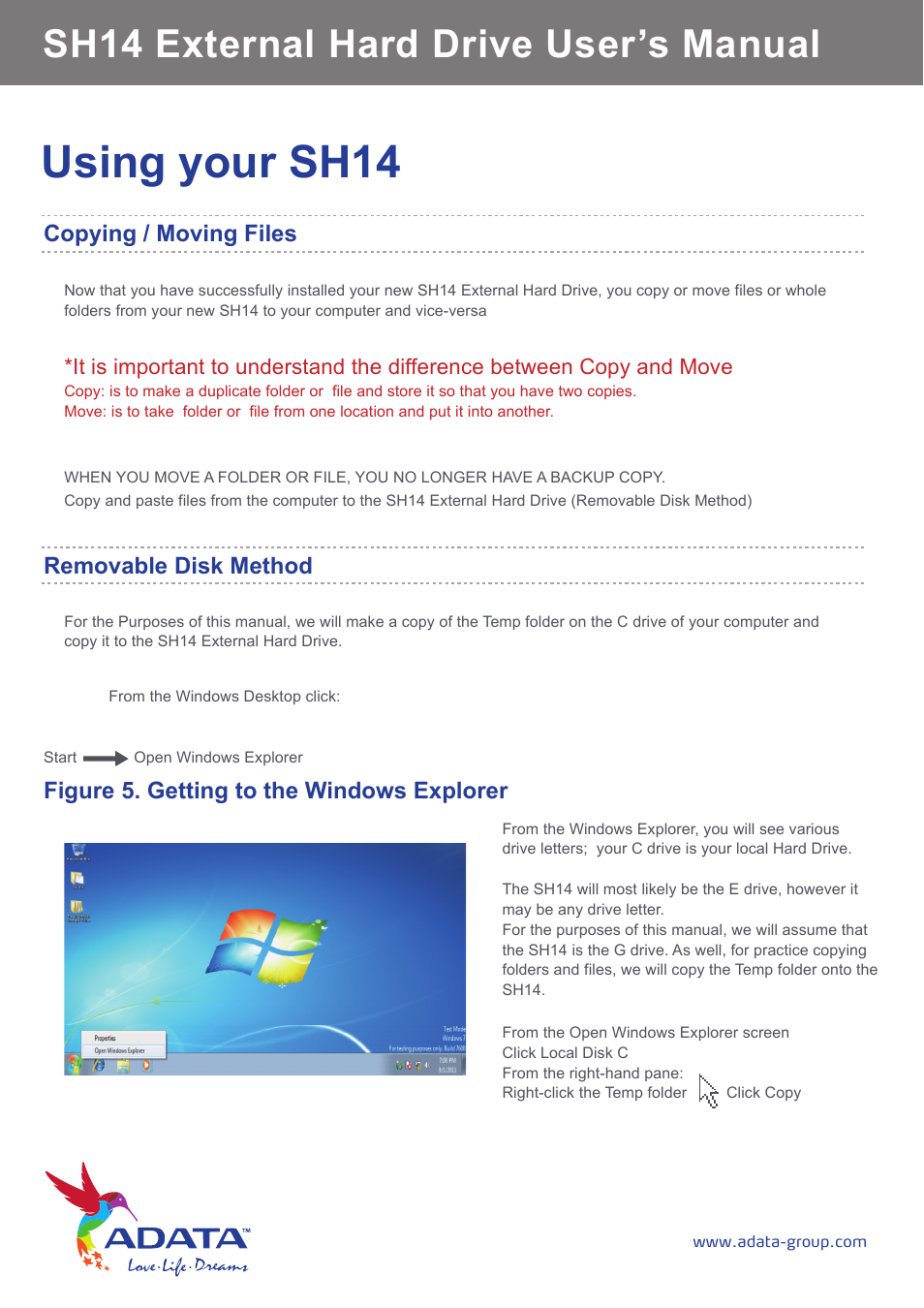 Using your sh14, Sh14 external hard drive user’s manual | ADATA SH14 User Manual | Page 11 / 18