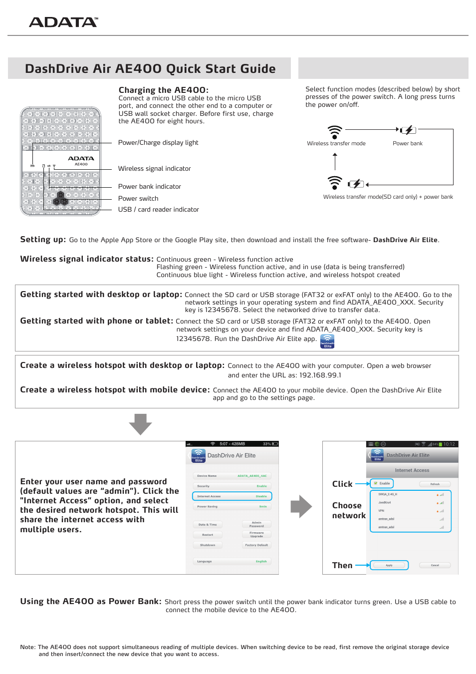 ADATA DashDrive Air AE400 User Manual | 1 page