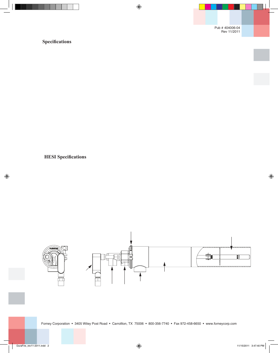 Durafire, Oil igniter, Specifications | Hesi specifications | Forney DURAFire User Manual | Page 2 / 2
