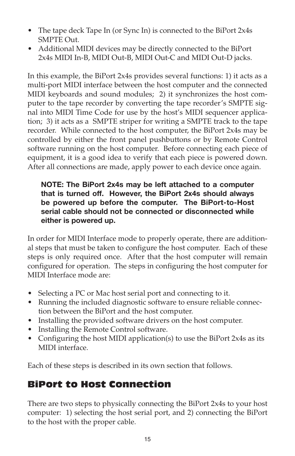 Biport to host connection | M-AUDIO Biport 2x4s User Manual | Page 15 / 48
