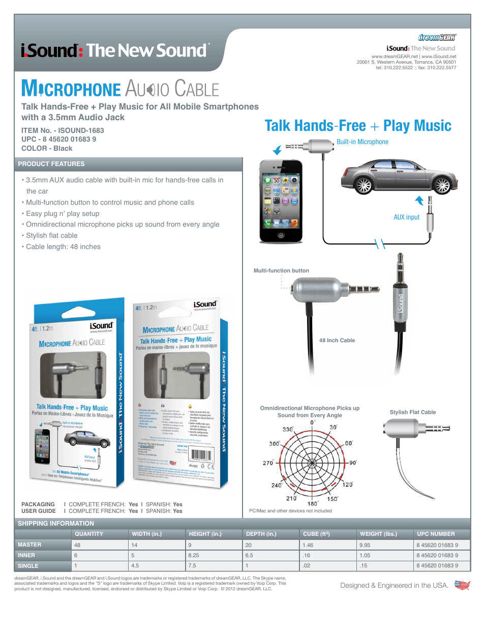 iSound Microphone Audio Cable - Sell Sheet User Manual | 1 page