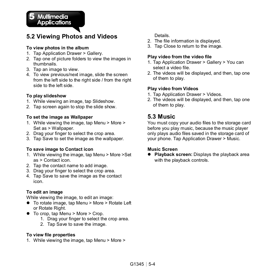2 viewing photos and videos, 3 music | GIGABYTE GSmart G1345 User Manual | Page 37 / 59