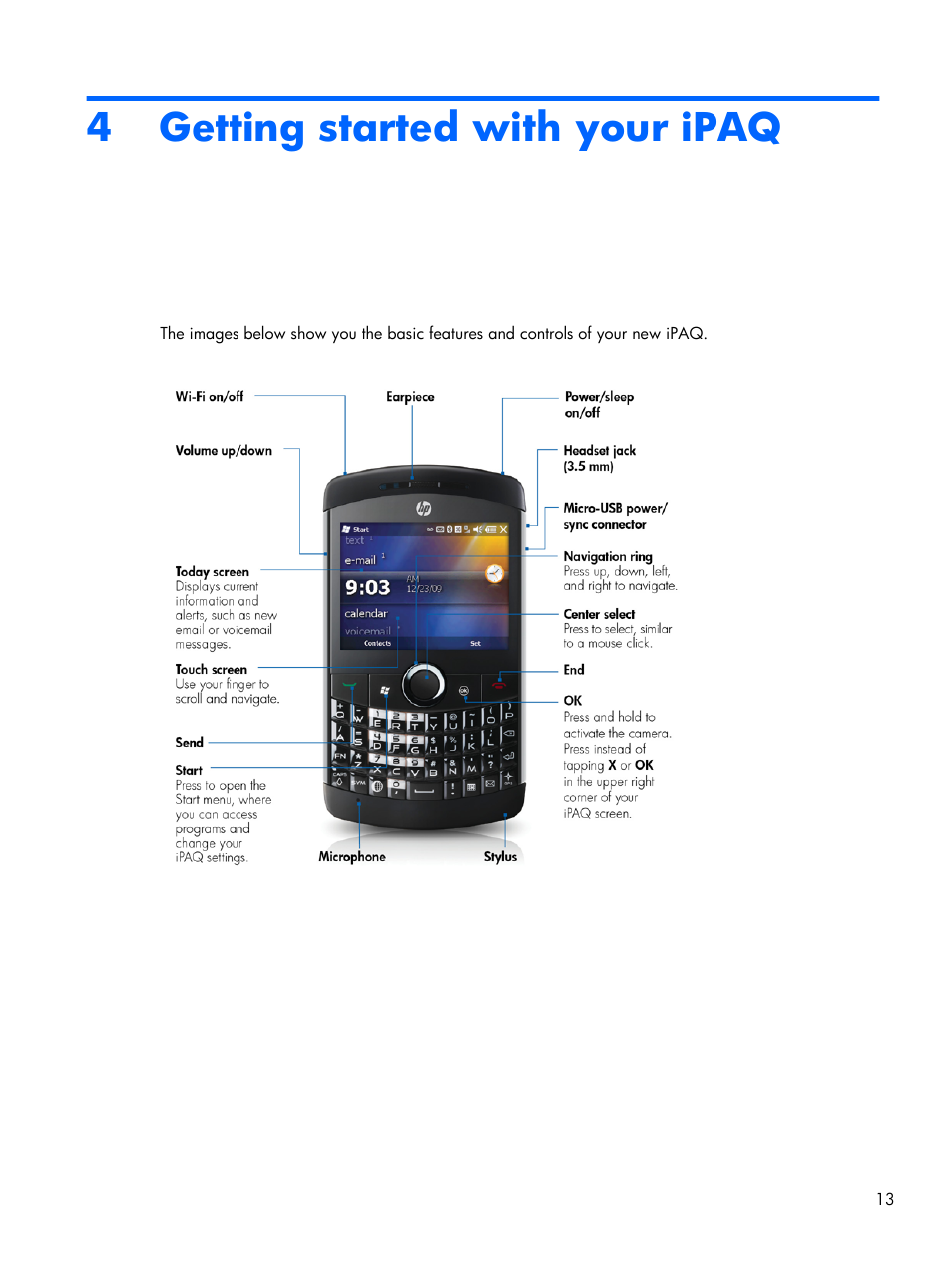 Getting started with your ipaq, 4 getting started with your ipaq | HP iPAQ Glisten User Manual | Page 25 / 185