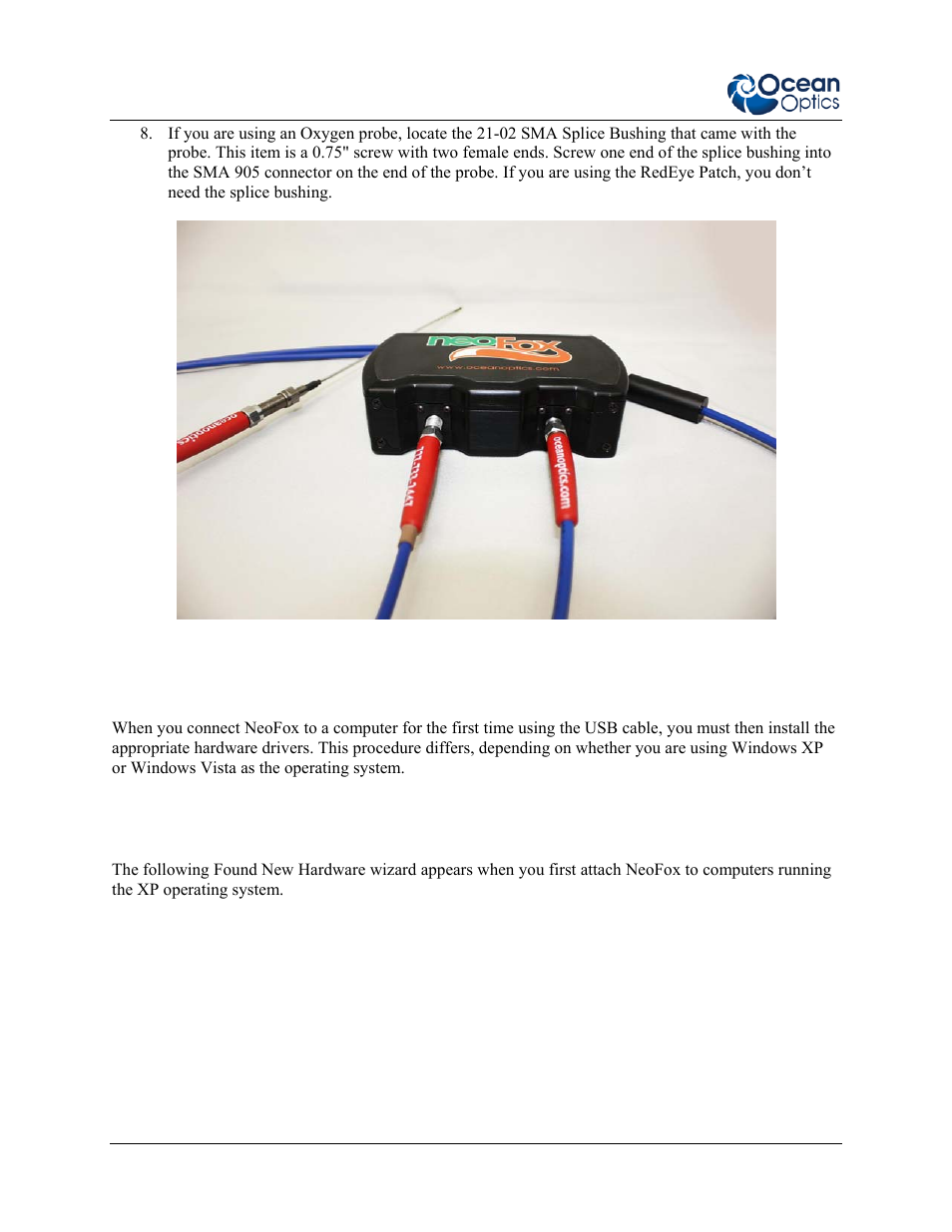 Installing neofox hardware drivers, Installing hardware drivers using windows xp, Installing neofox | Hardware drivers | Ocean Optics NeoFox User Manual | Page 22 / 77
