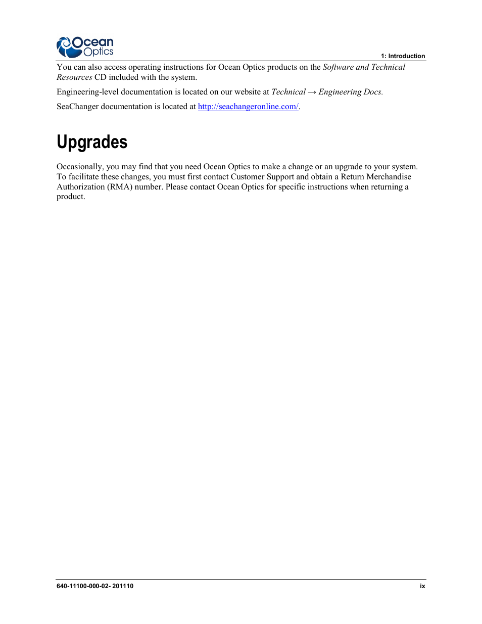 Upgrades | Ocean Optics SpectraSuite User Manual | Page 11 / 198