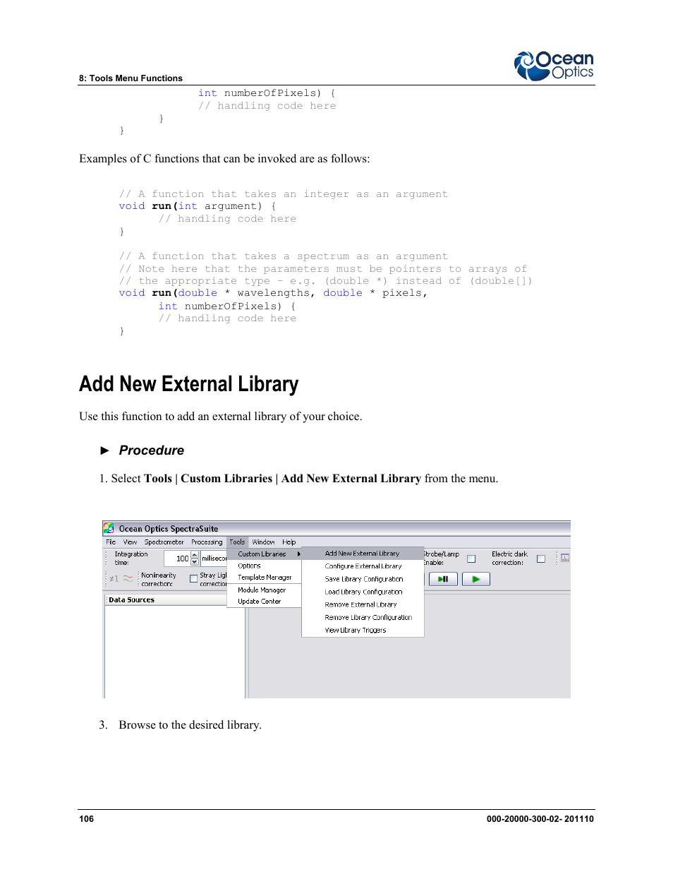 Add new external library | Ocean Optics SpectraSuite User Manual | Page 118 / 198