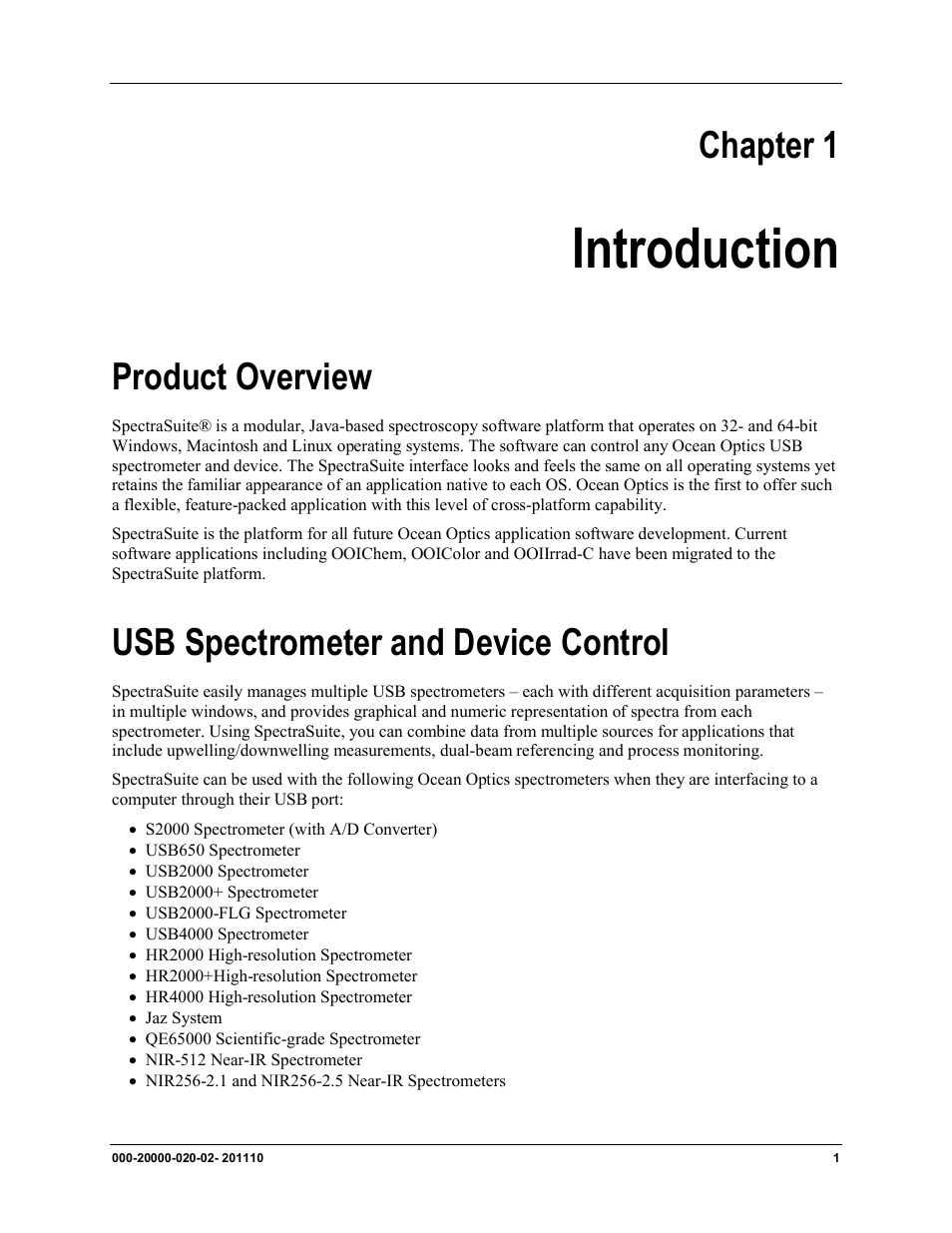 Chapter 1, Introduction, Product overview | Usb spectrometer and device control | Ocean Optics SpectraSuite User Manual | Page 13 / 198