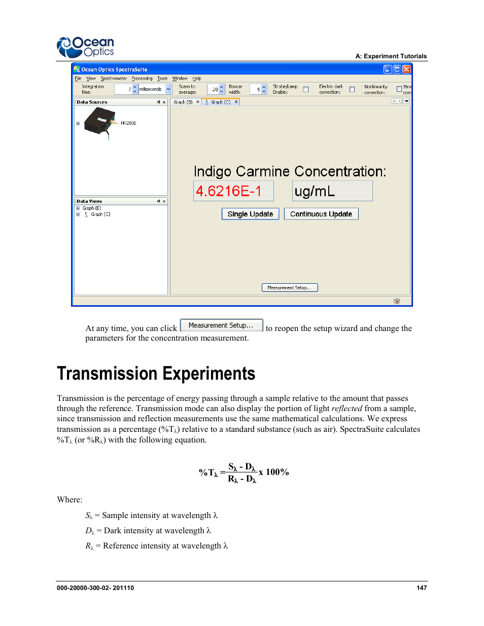 Transmission experiments | Ocean Optics SpectraSuite User Manual | Page 159 / 198