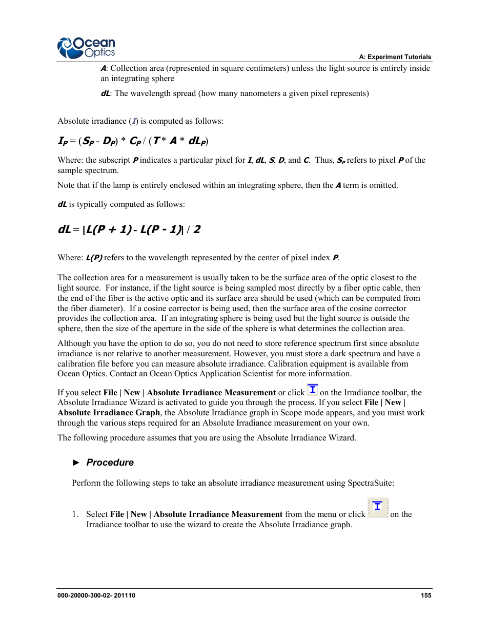 L(p + 1), L(p - 1), T * a * dl | Ocean Optics SpectraSuite User Manual | Page 167 / 198