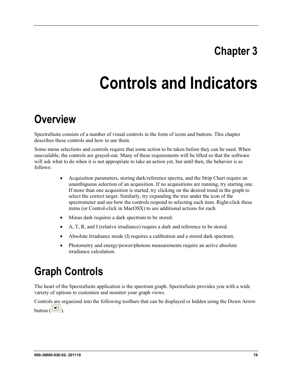 Chapter 3, Controls and indicators, Overview | Graph controls | Ocean Optics SpectraSuite User Manual | Page 31 / 198
