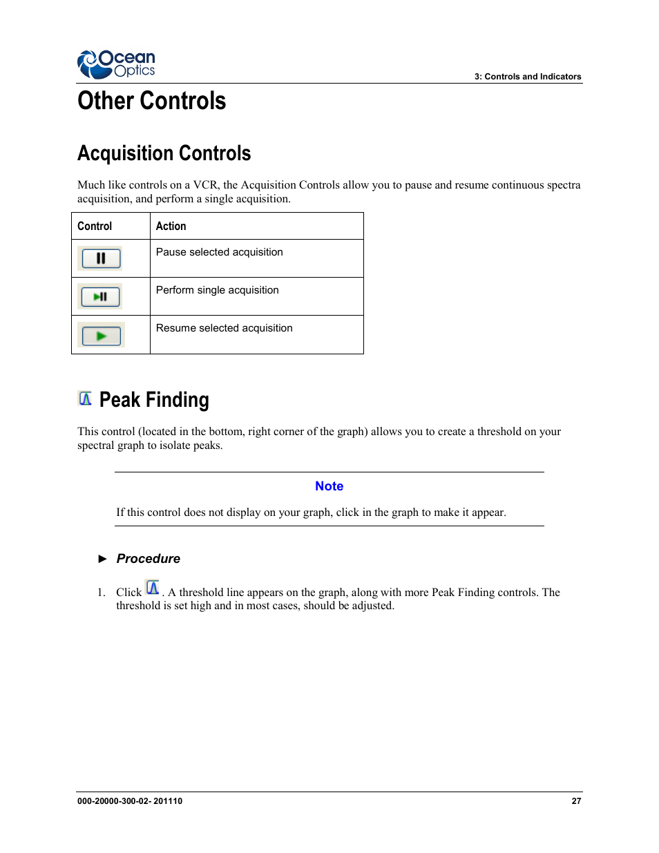 Other controls, Acquisition controls, Peak finding | Ocean Optics SpectraSuite User Manual | Page 39 / 198