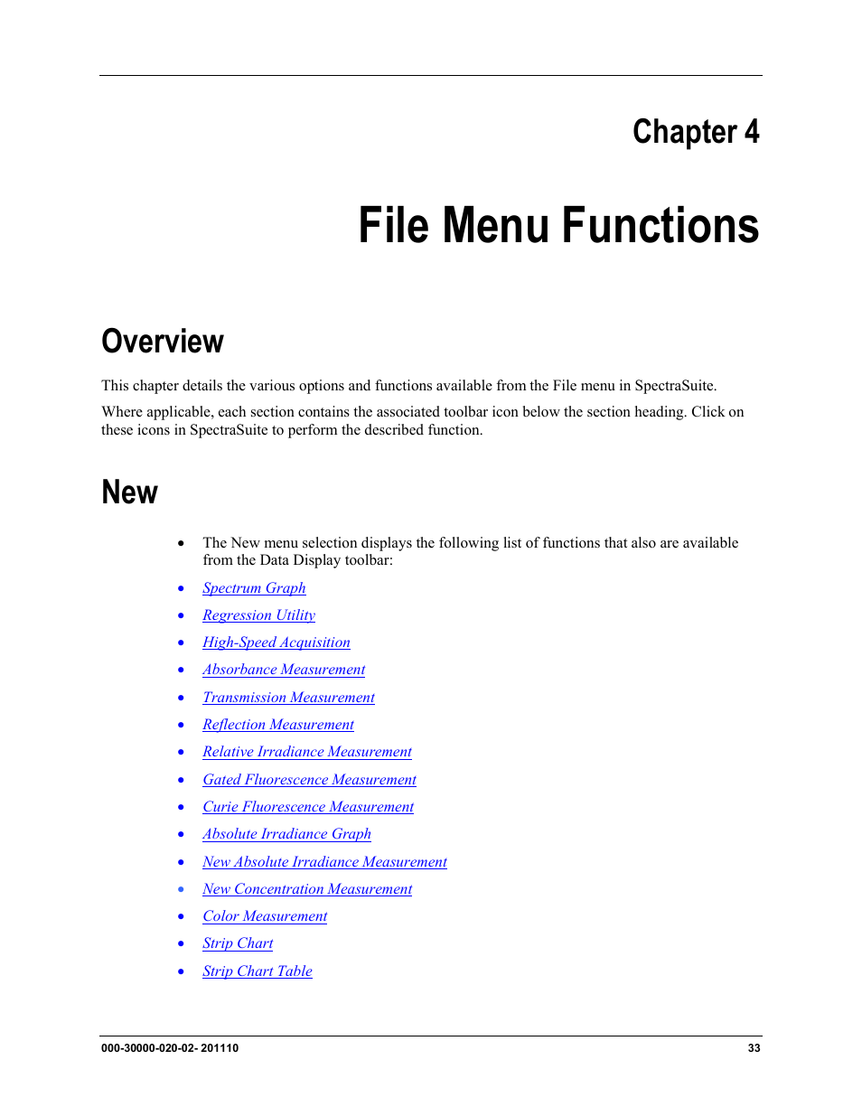 Chapter 4, File menu functions, Overview new | Overview | Ocean Optics SpectraSuite User Manual | Page 45 / 198
