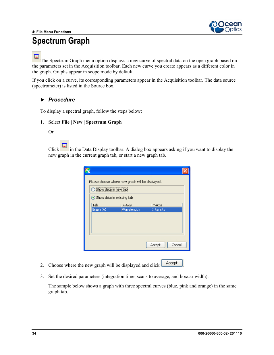 Spectrum graph | Ocean Optics SpectraSuite User Manual | Page 46 / 198