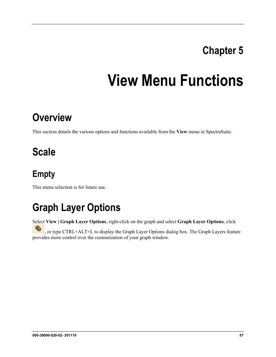 Chapter 5, View menu functions, Overview scale | Empty, Graph layer options, Overview, Scale | Ocean Optics SpectraSuite User Manual | Page 69 / 198