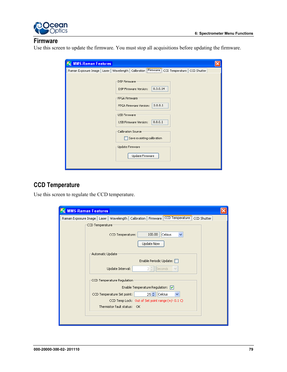 Firmware, Ccd temperature | Ocean Optics SpectraSuite User Manual | Page 91 / 198