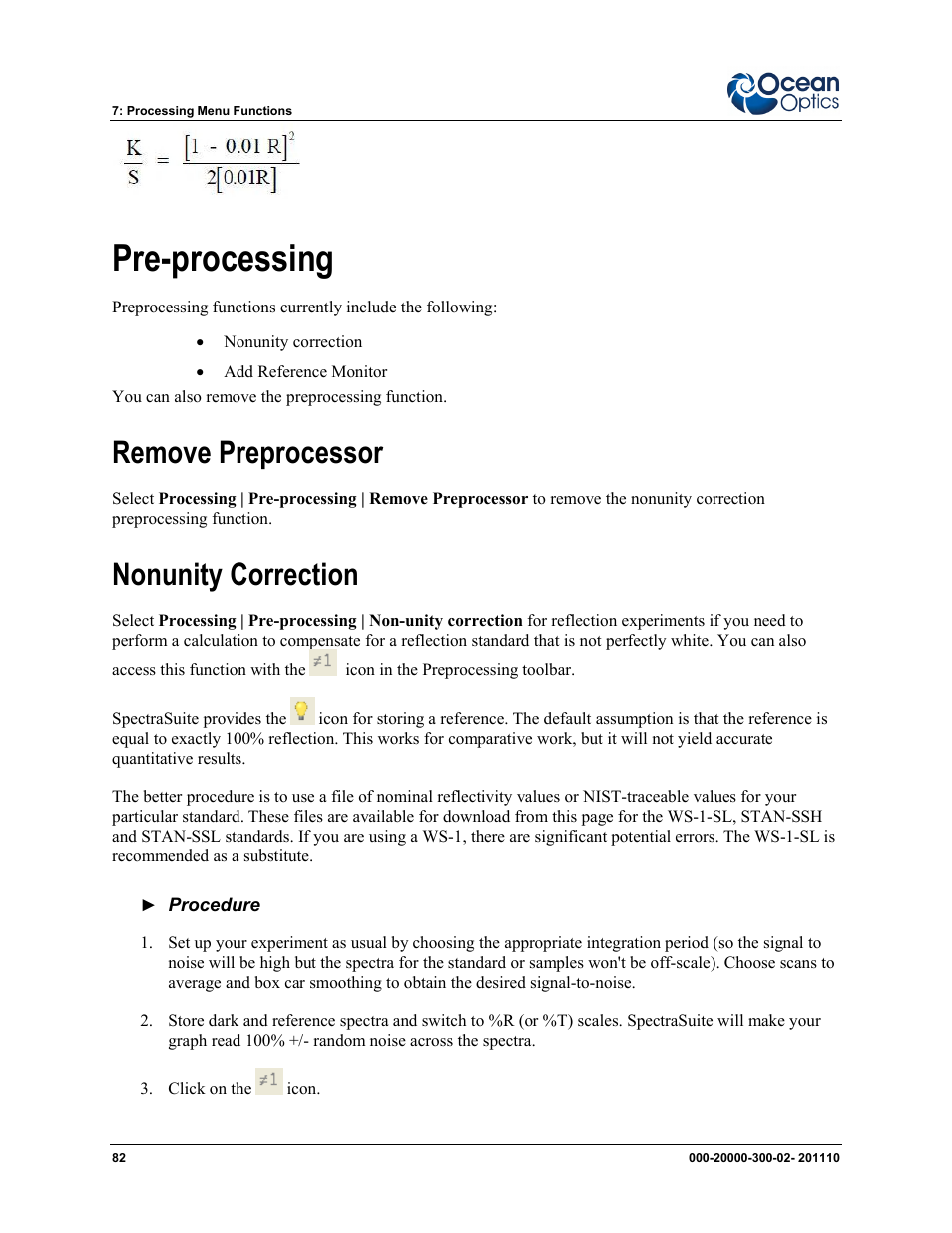 Pre-processing, Remove preprocessor nonunity correction, Remove preprocessor | Nonunity correction | Ocean Optics SpectraSuite User Manual | Page 94 / 198