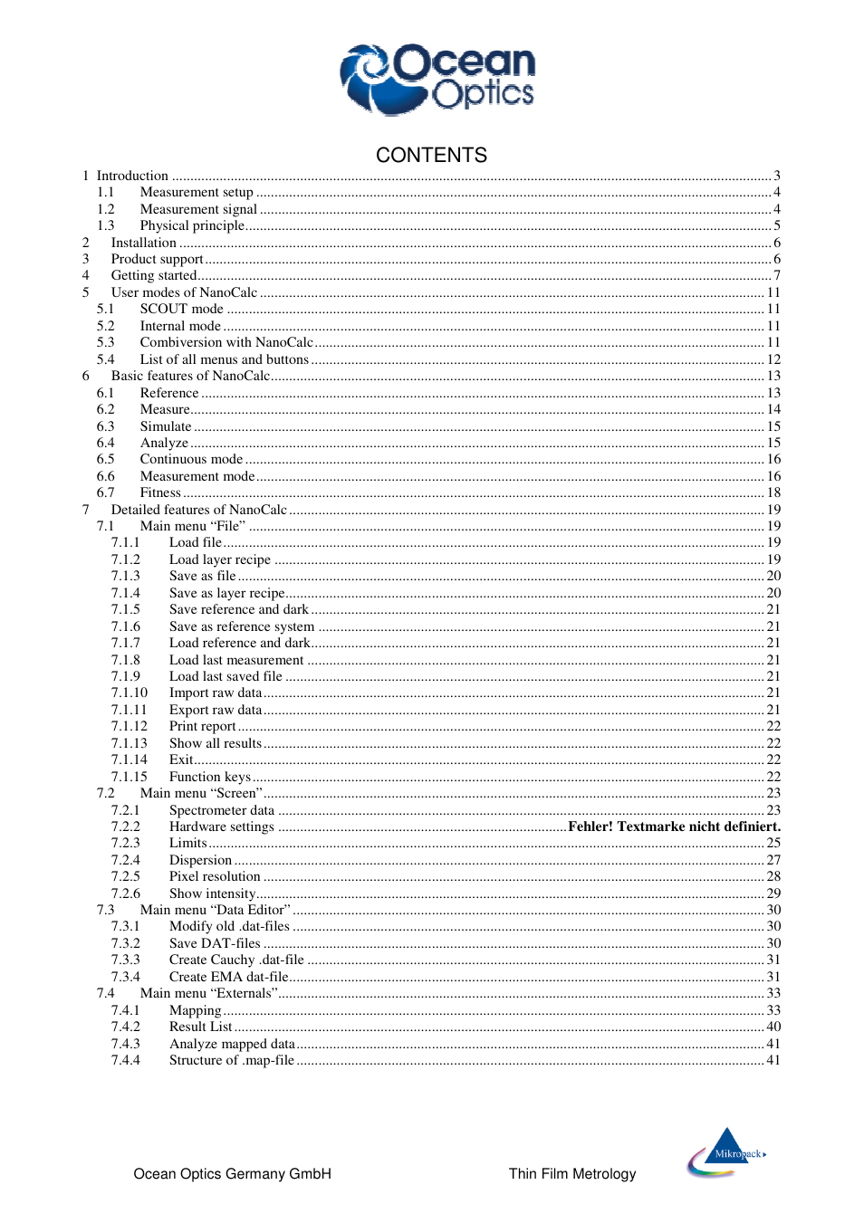 Ocean Optics NanoCalc User Manual | Page 2 / 81