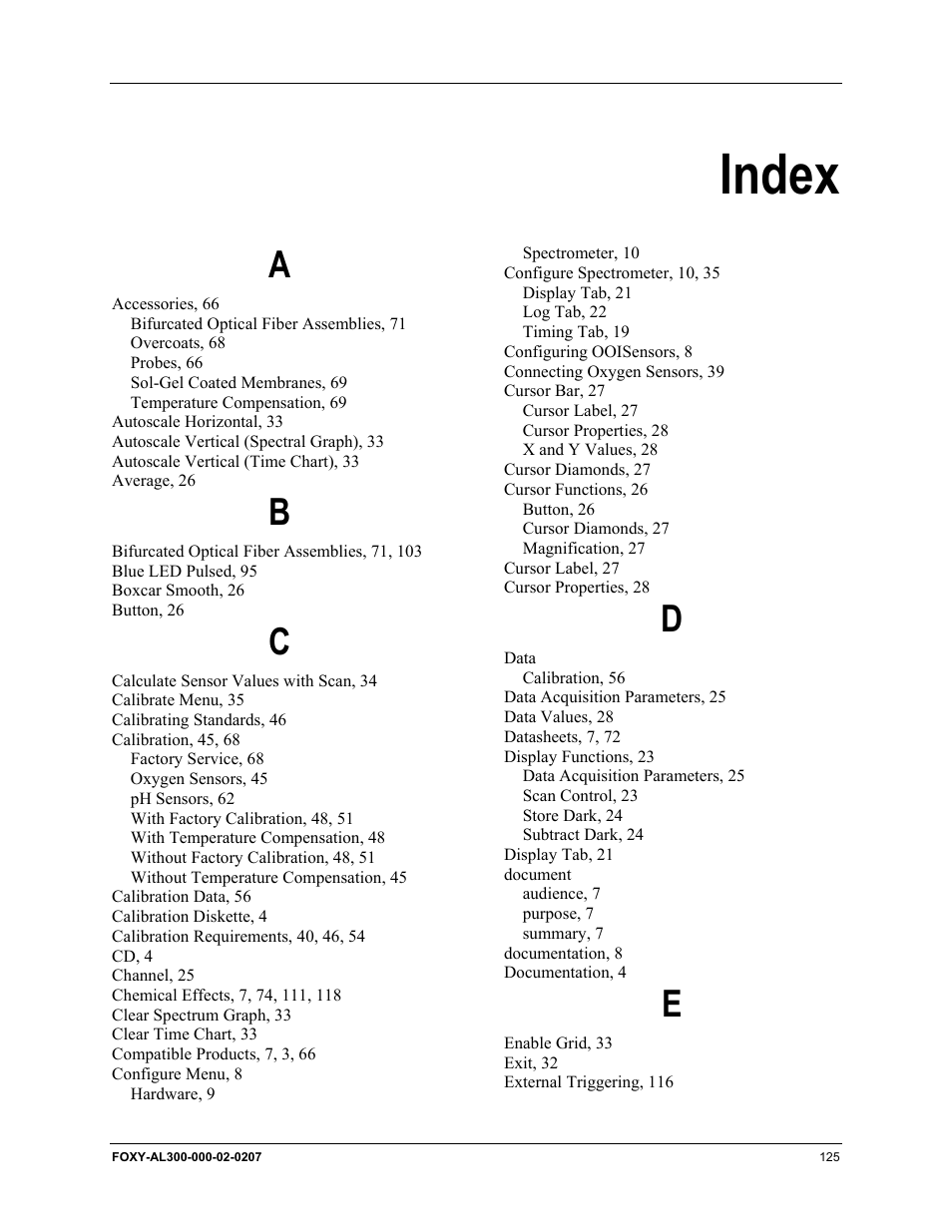 Index | Ocean Optics OOISensors User Manual | Page 135 / 138