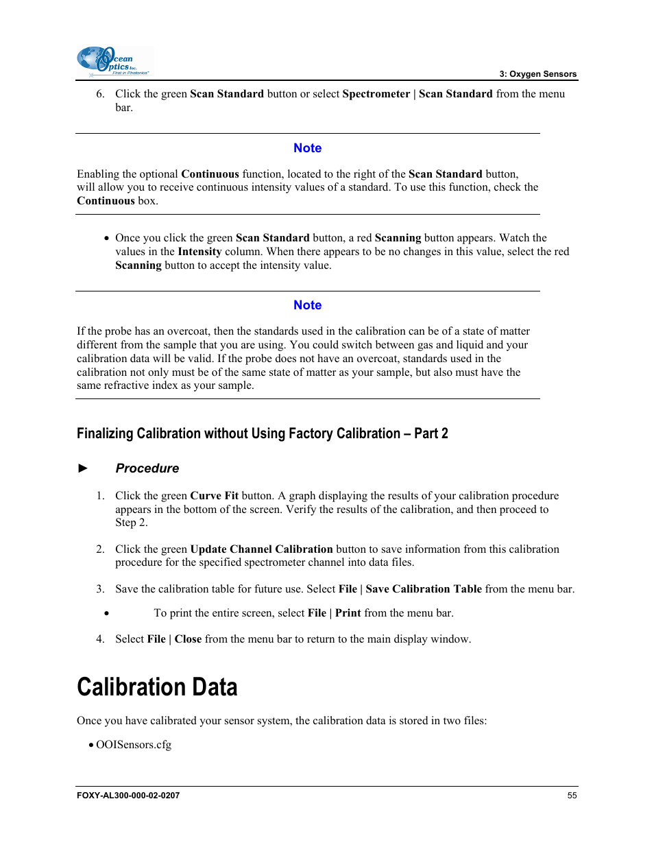 Calibration data | Ocean Optics OOISensors User Manual | Page 65 / 138