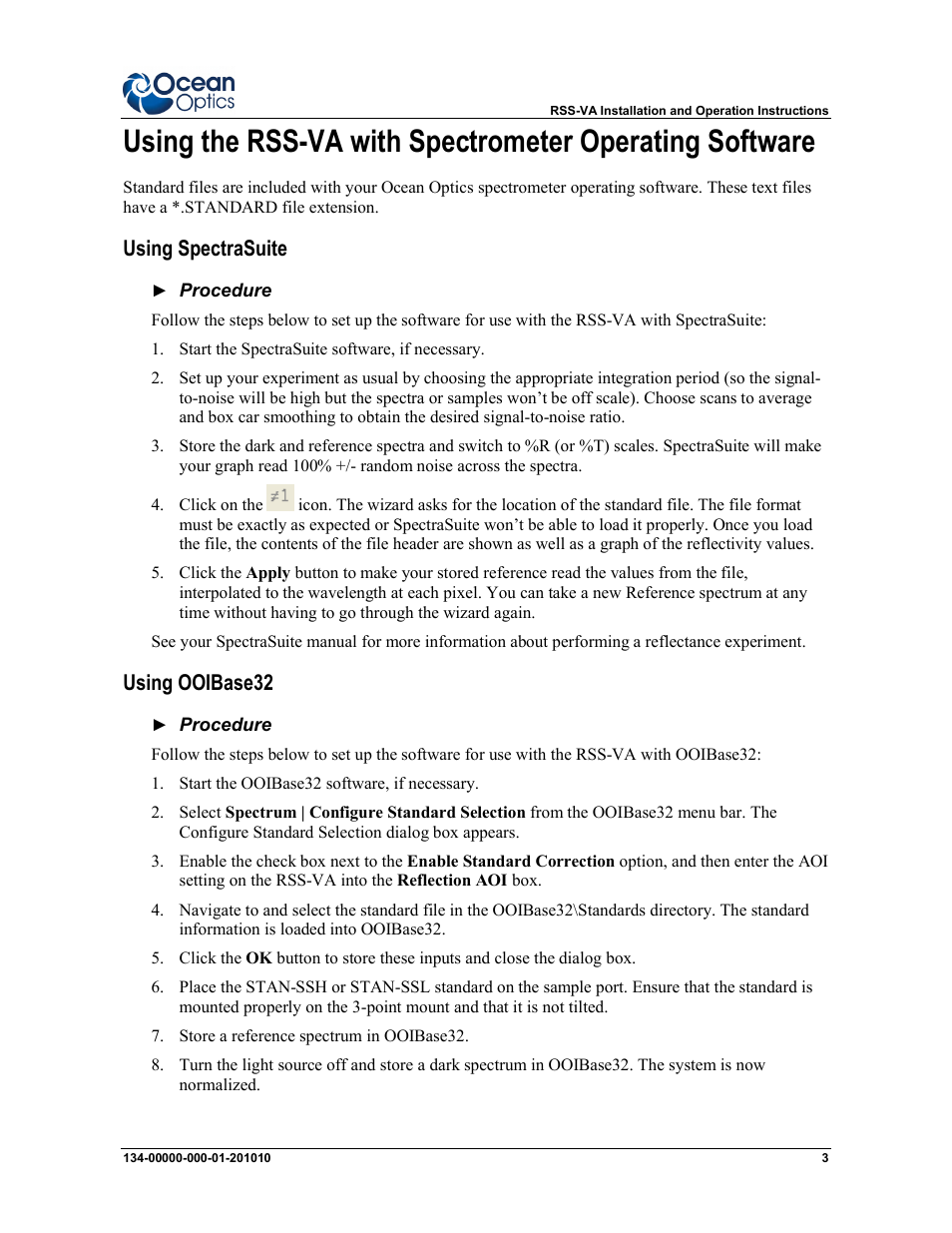 Using spectrasuite, Using ooibase32 | Ocean Optics RSS-VA User Manual | Page 3 / 4