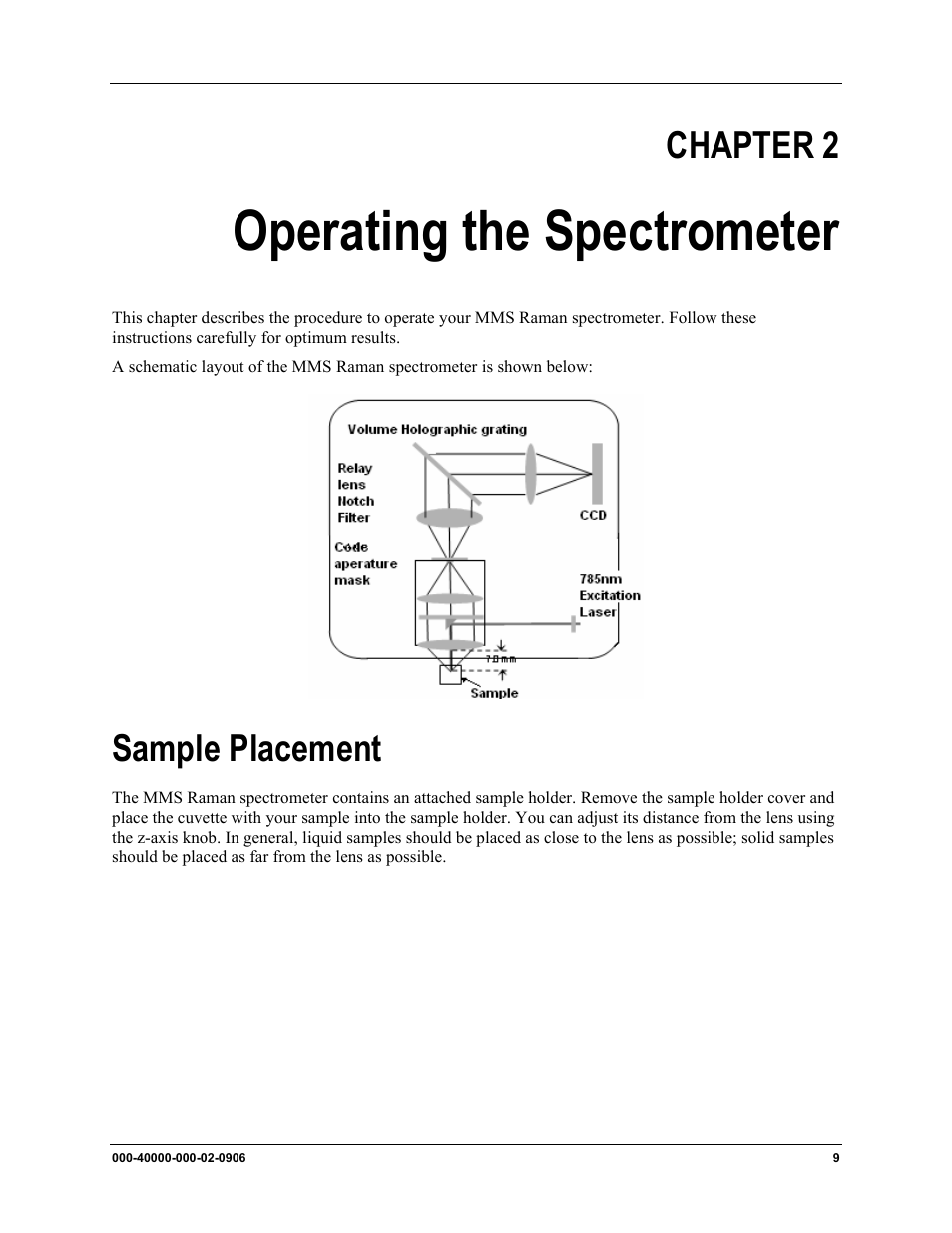 Operating the spectrometer, Sample placement, Chapter 2: operating the spectrometer | Chapter 2 | Ocean Optics MMS Raman User Manual | Page 11 / 30