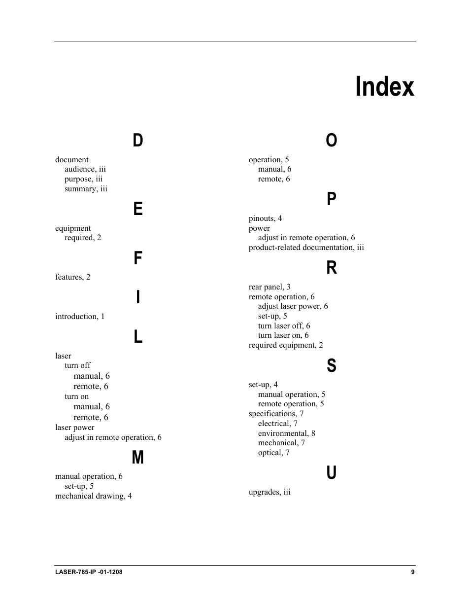 Index | Ocean Optics Multimode Spectrum User Manual | Page 17 / 18