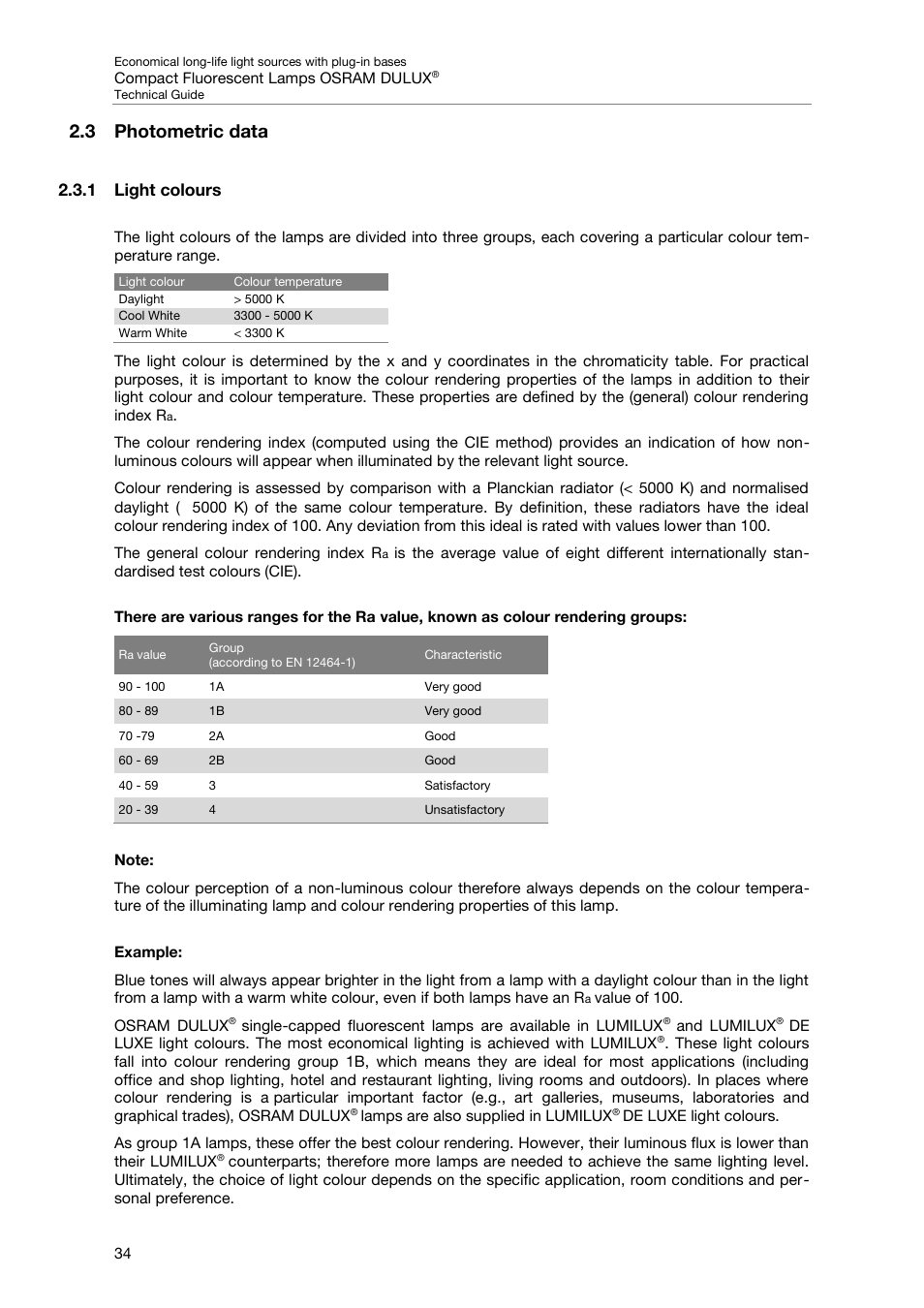 3 photometric data, 1 light colours | OSRAM DULUX F User Manual | Page 36 / 108