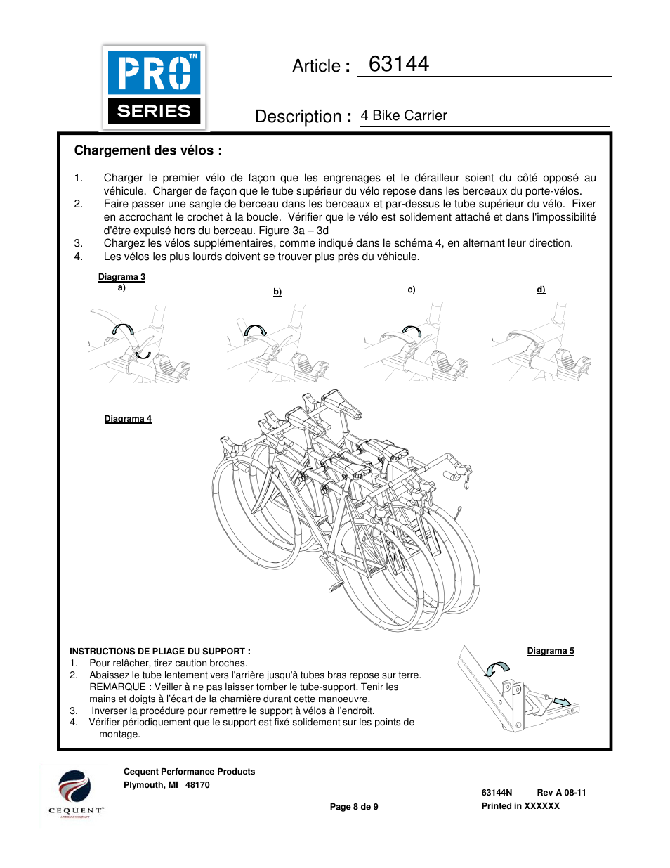 Article : description, 4 bike carrier | Draw-Tite 63144 BIKE CARRIER TRANSLITE User Manual | Page 8 / 9