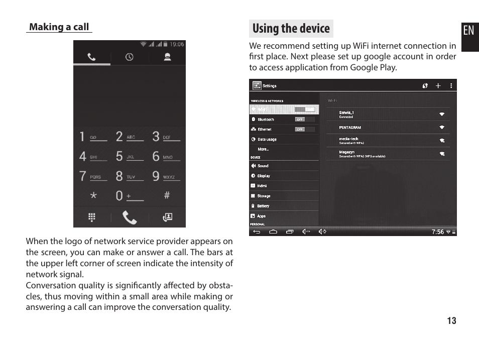 Making a call, Using the device | Media-Tech IMPERIUS SEVEN 3G User Manual | Page 13 / 16