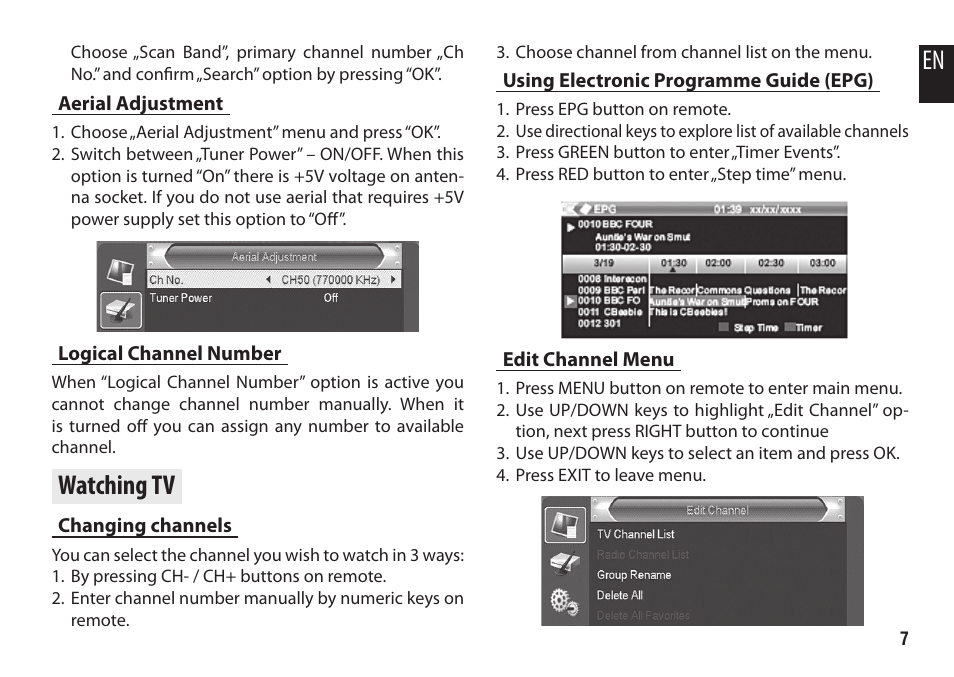 Watching tv | Media-Tech DVB-T2 HD DIGITAL TV BOX User Manual | Page 7 / 16