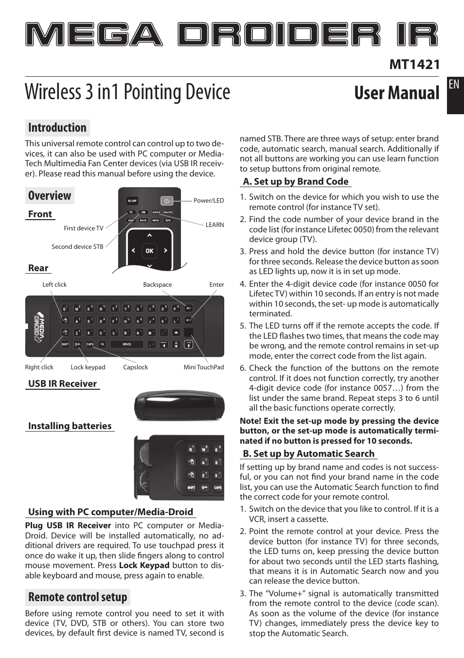 Media-Tech MEGA DROIDER IR User Manual | 2 pages