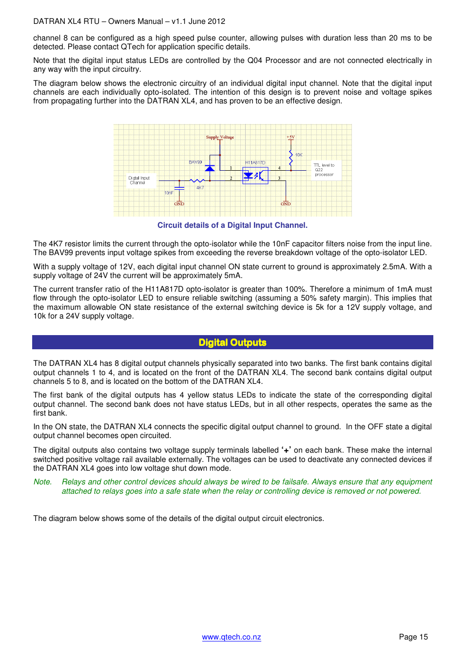 Digital outputs | QTech Data Systems DNP3 RTU User Manual | Page 15 / 35