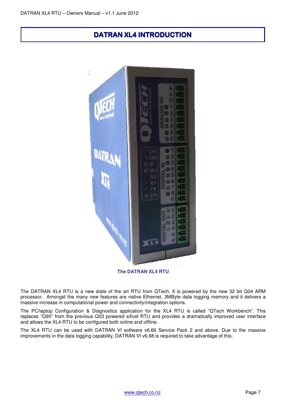 Datran xl4 | QTech Data Systems DNP3 RTU User Manual | Page 7 / 35