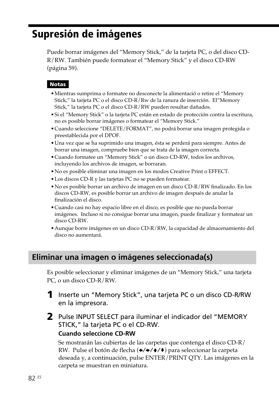 Supresión de imágenes, Eliminar una imagen o imágenes seleccionada(s) | Sony DPP-SV88 User Manual | Page 310 / 344