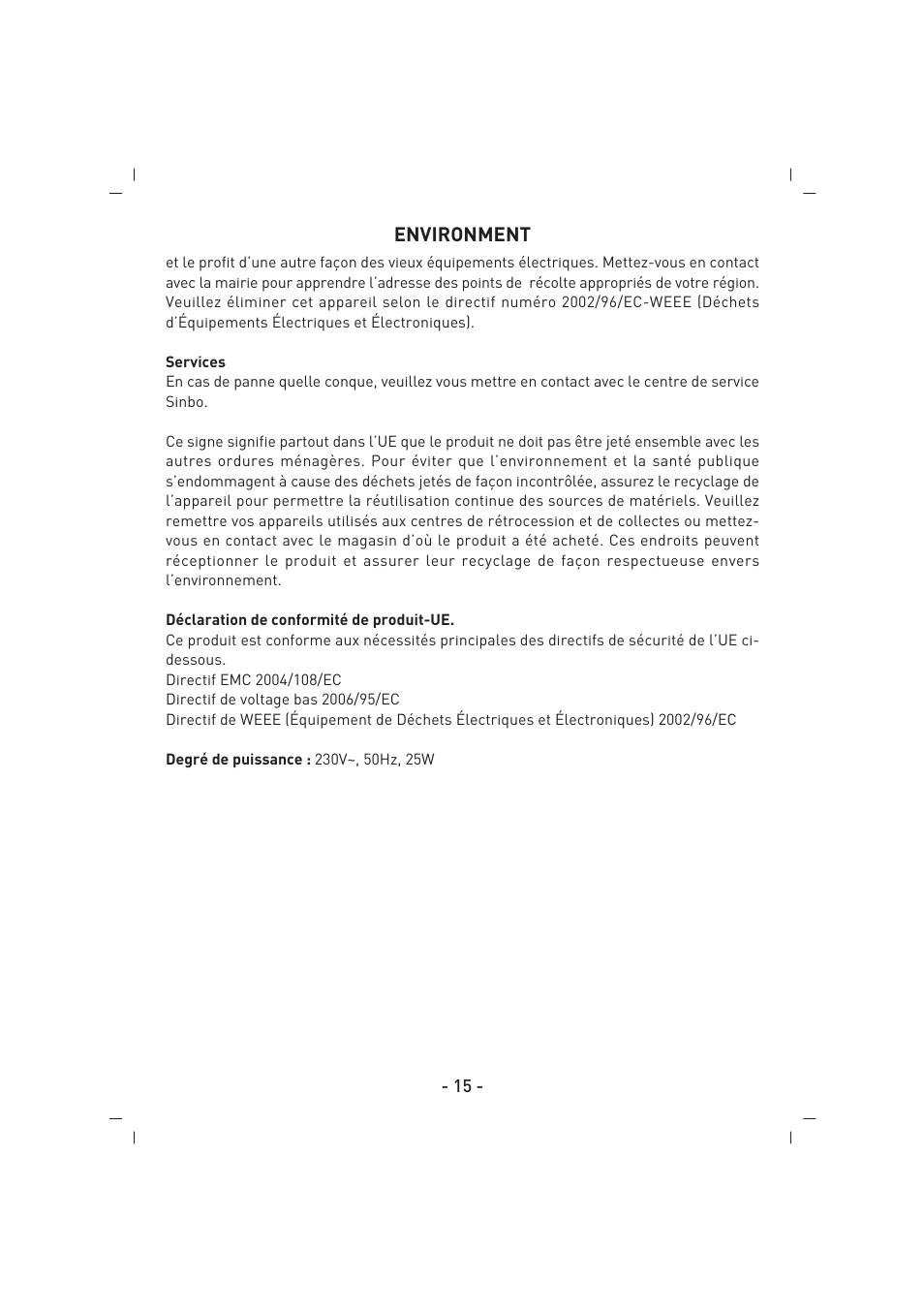 Environment | SINBO SMR 4219 User Manual | Page 16 / 48