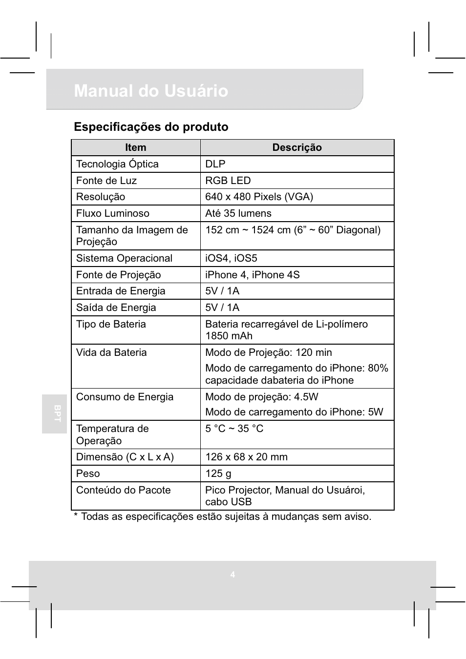 Manual do usuário | AIPTEK MobileCinema i50S User Manual | Page 44 / 65