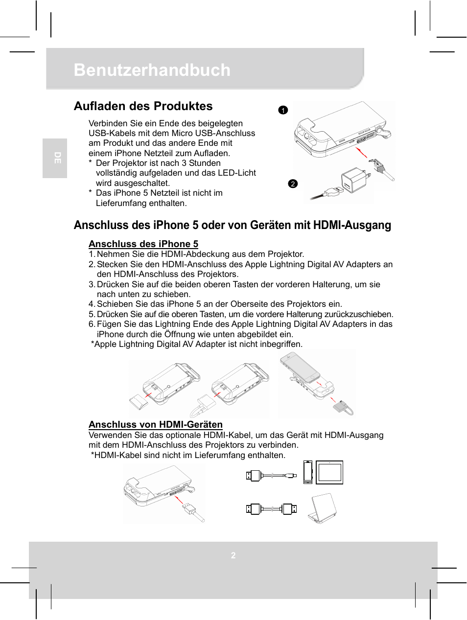 Benutzerhandbuch, Aufladen des produktes | AIPTEK MobileCinema i55 User Manual | Page 15 / 83