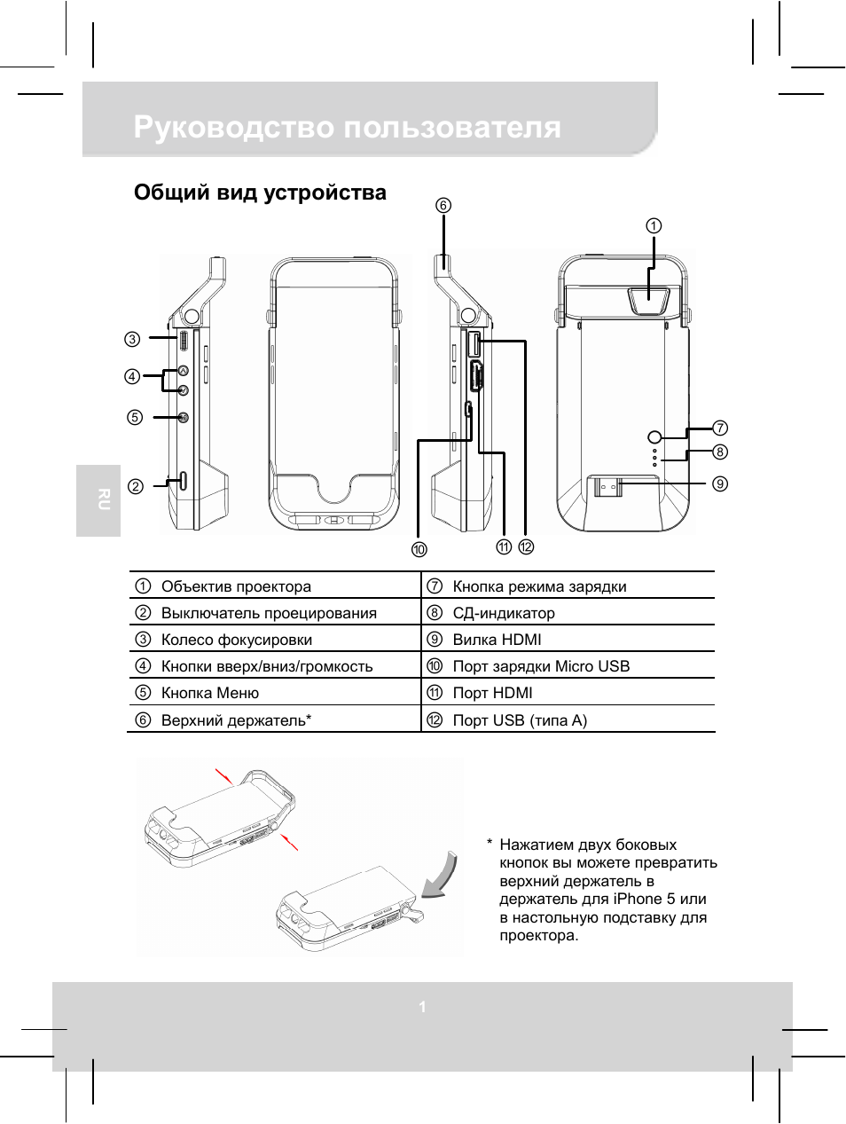 05 b5p manual_ru_2013-0606_01, Руководство пользователя, Общий вид устройства | AIPTEK MobileCinema i55 User Manual | Page 35 / 83