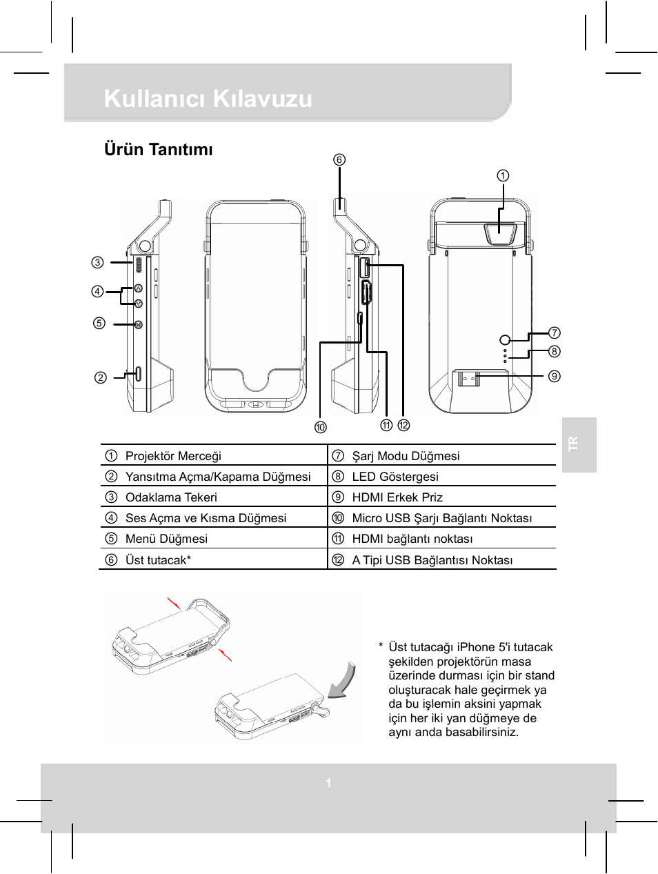 06 b5p manual_tr_2013-0606_01, Kullanıcı kılavuzu, Ürün tanıtımı | AIPTEK MobileCinema i55 User Manual | Page 42 / 83