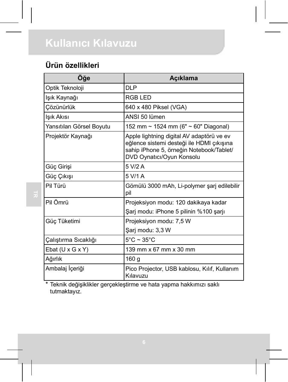 Kullanıcı kılavuzu, Ürün özellikleri | AIPTEK MobileCinema i55 User Manual | Page 47 / 83