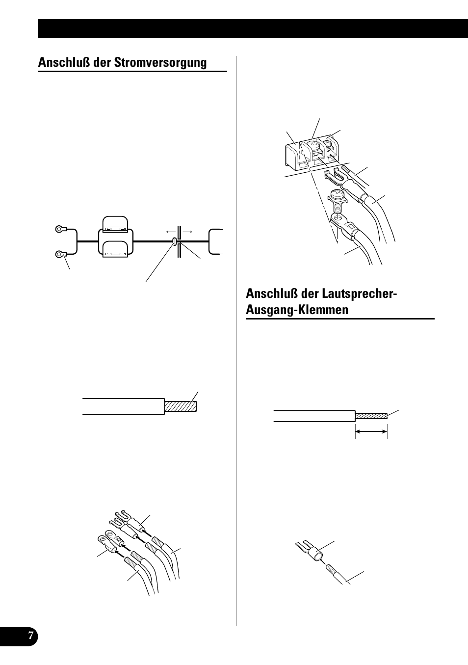 Klemmen, Anschluß der einheit, Anschluß der stromversorgung | Anschluß der lautsprecher- ausgang-klemmen | Pioneer GM-X552 User Manual | Page 32 / 76