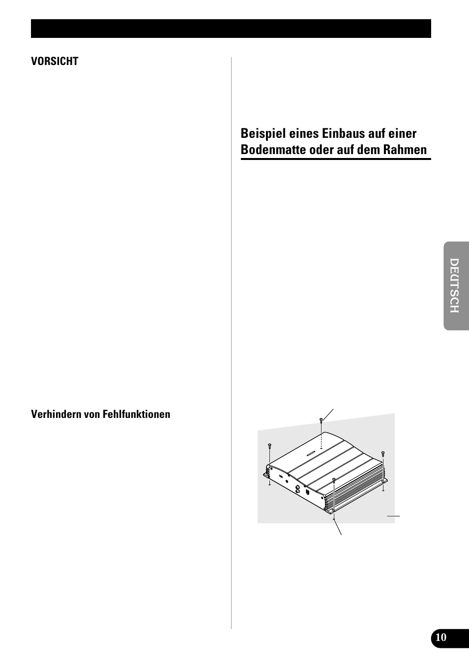 Einbau, Beispiel eines einbaus auf einer, Bodenmatte oder auf dem rahmen | Pioneer GM-X552 User Manual | Page 35 / 76