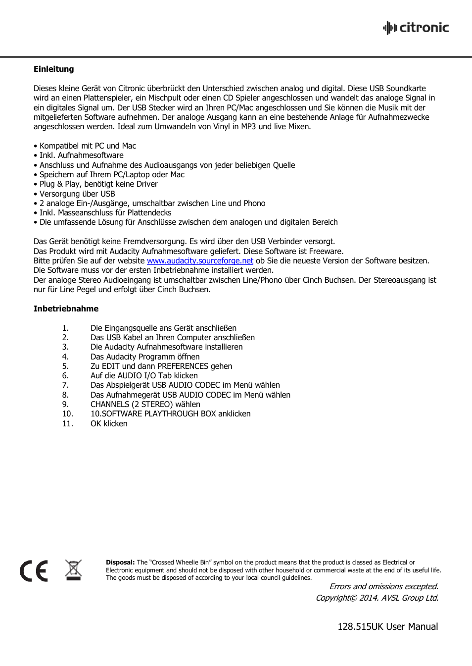 AVSL Citronic AC-1USB User Manual | Page 6 / 6