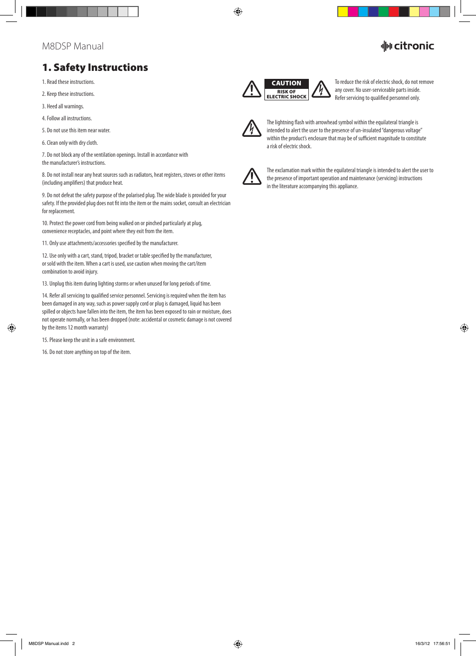 Safety instructions, M8dsp manual | AVSL 170.820 M8DSP User Manual | Page 2 / 10