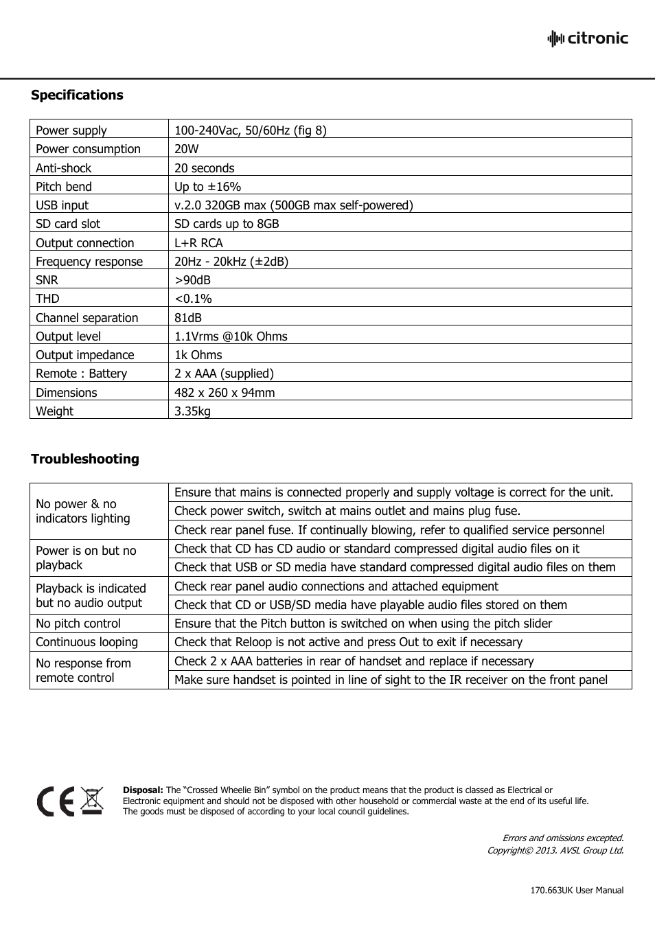 AVSL 170.663 CDUSB-2 User Manual | Page 6 / 6
