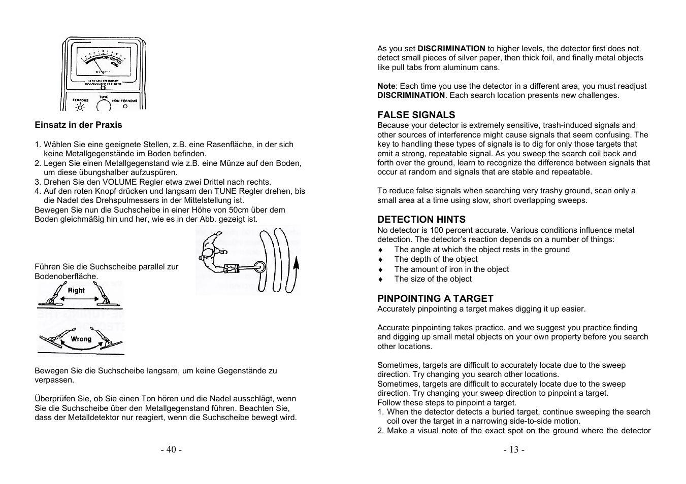 AVSL 499.921 PROFESSIONAL METAL DETECTOR User Manual | Page 13 / 26