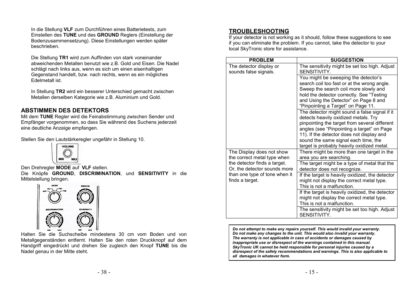 AVSL 499.921 PROFESSIONAL METAL DETECTOR User Manual | Page 15 / 26