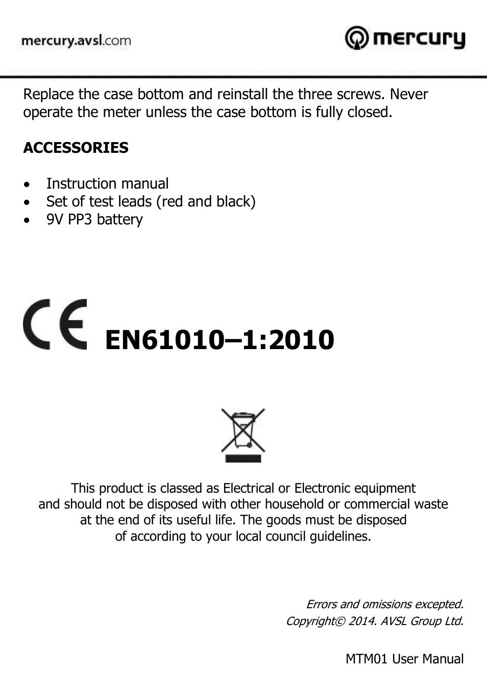AVSL 600.100 MTM01 User Manual | Page 12 / 12